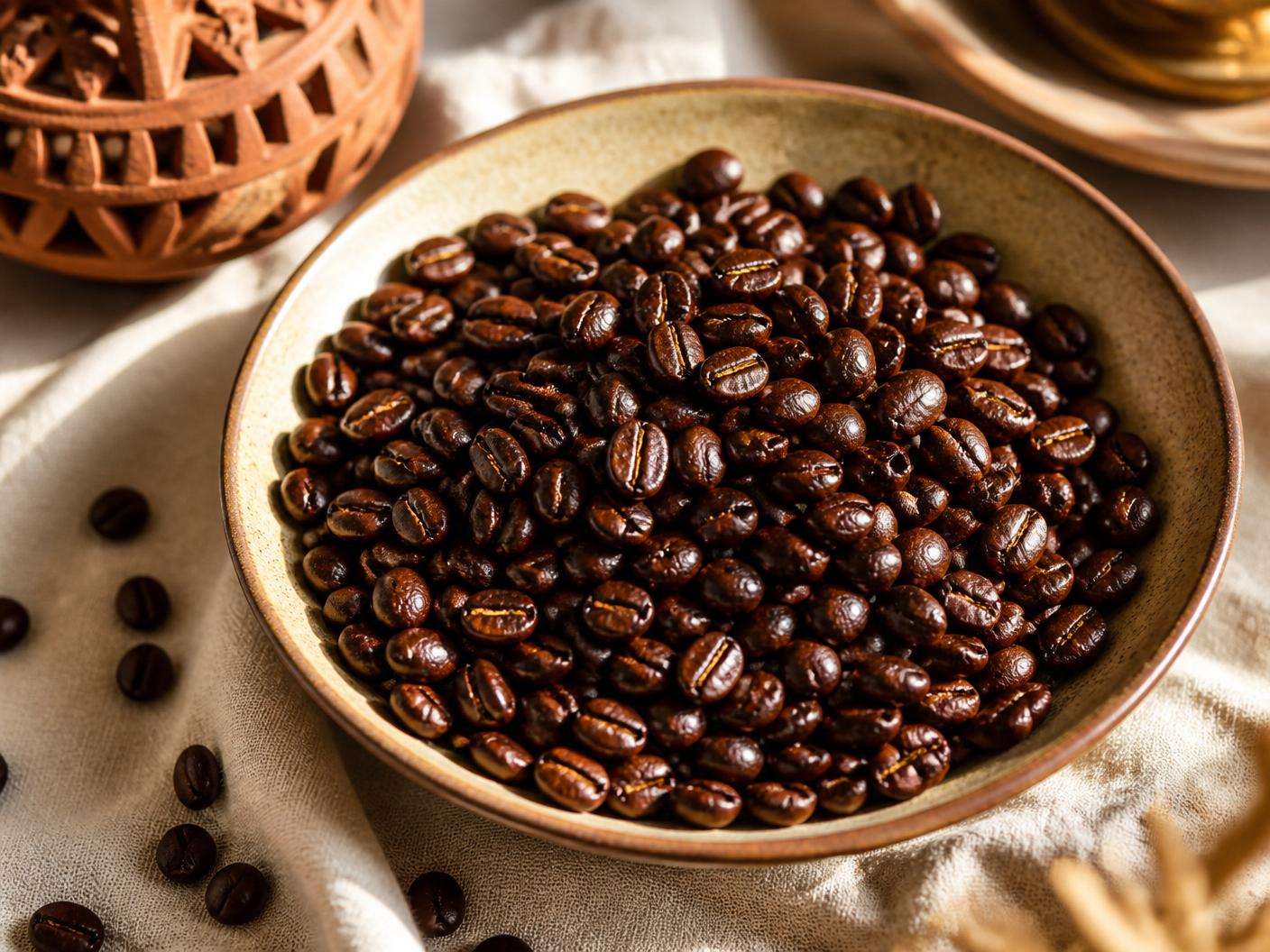 Whole roasted Ethiopian coffee beans